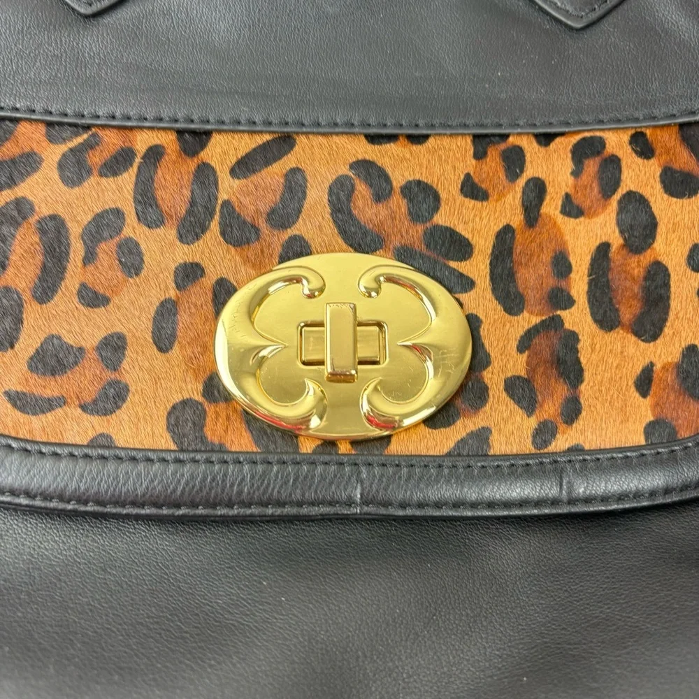 Emma Fox black leather bag/crossbody strap/cheetah animal print accent-EUC - Picture 8 of 15
